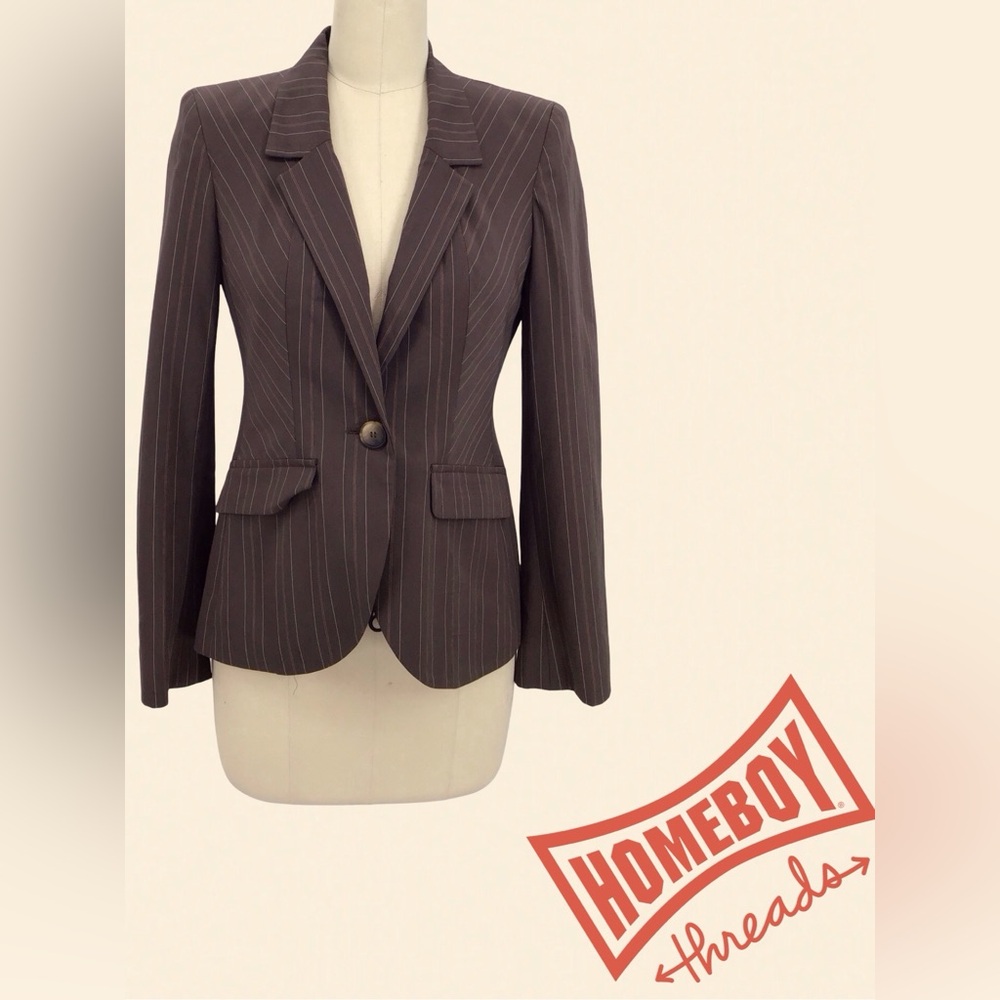 Anne Klein Brown Blazer Tailored Suit Jacket Size 2P (Stretch)